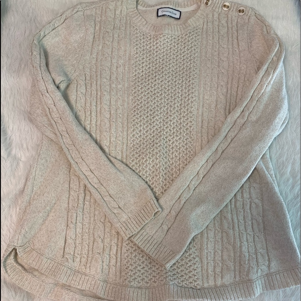 Charter club sweater, tan with gold throughout. Size m. Excellent condition!